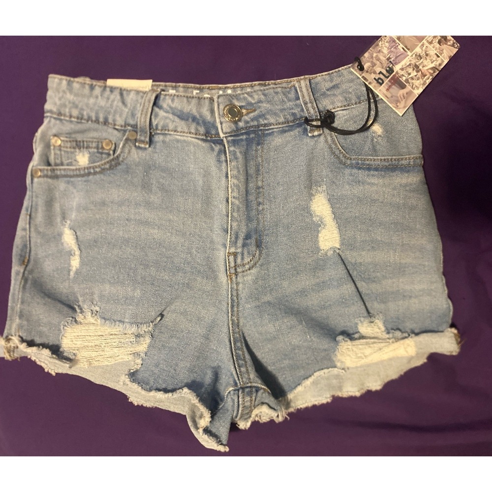 Blu [Edit] Denim Ripped Super High‎ Waist Shortie Shorts Sz 3 Light Wash Beachy